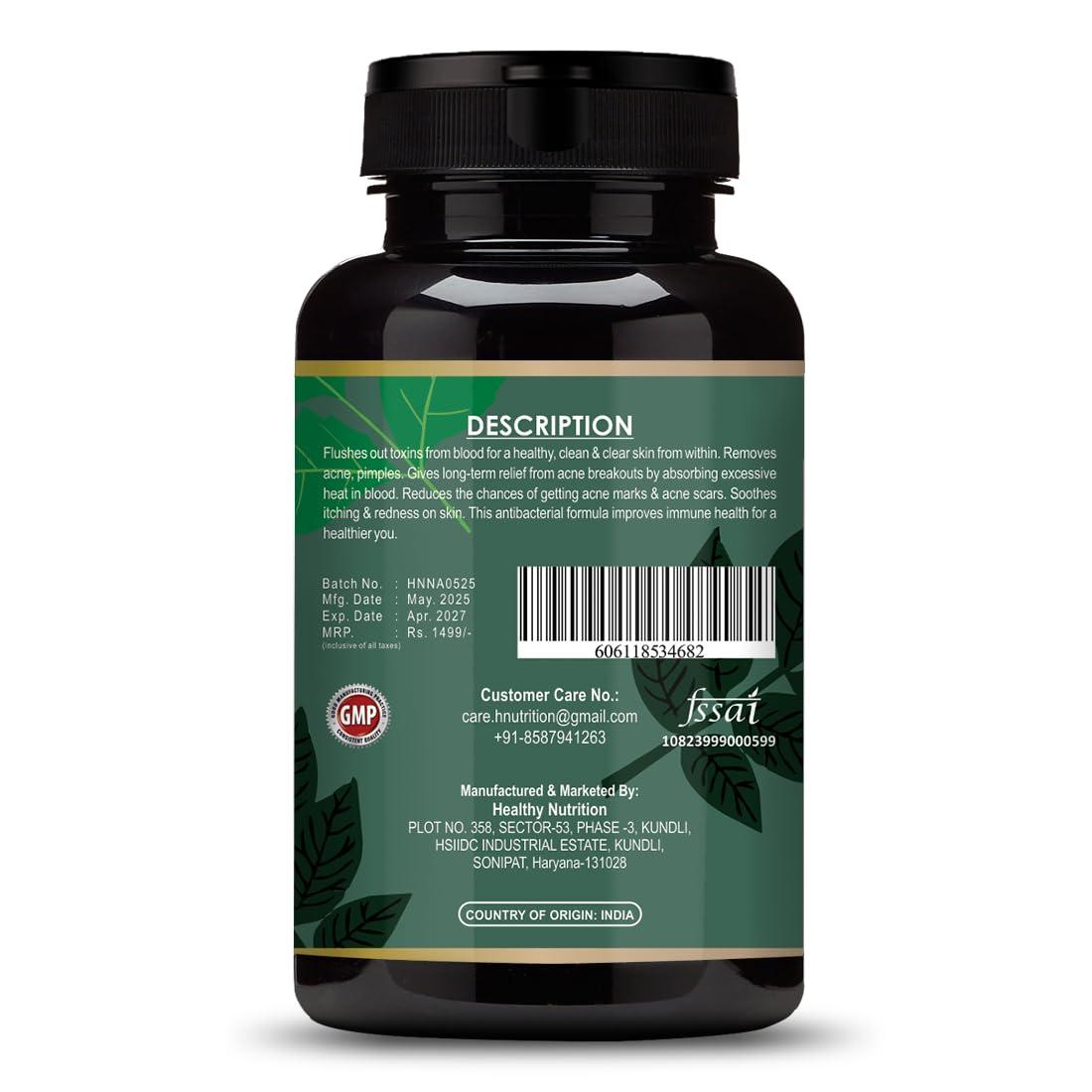 Healthy Nutrition - Just for the Health of it Healthy Nutrition - Just for the Health of it Neem For Acne Free Skin, Blood Purifier To Reduce Pimples On Face (60 Tablets)