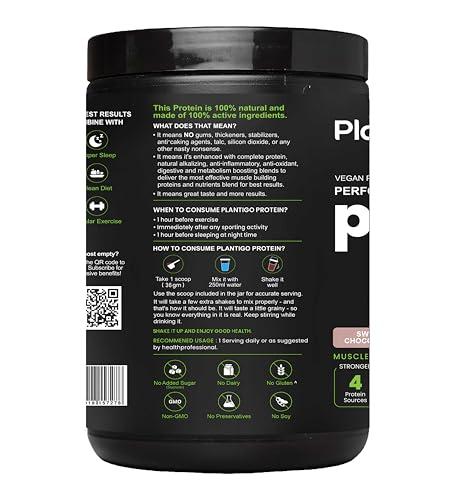 PLANTIGO Plantigo Plant Protein Powder for Men, Women | 24g Clean & Green Vegan Pea Protein Isolate, 4.4g BCAA, 4g Fiber, 2g Leucine, All Amino Acids, 4x Fast Digestion, 95% Absorption, Swiss Chocolate 1kg