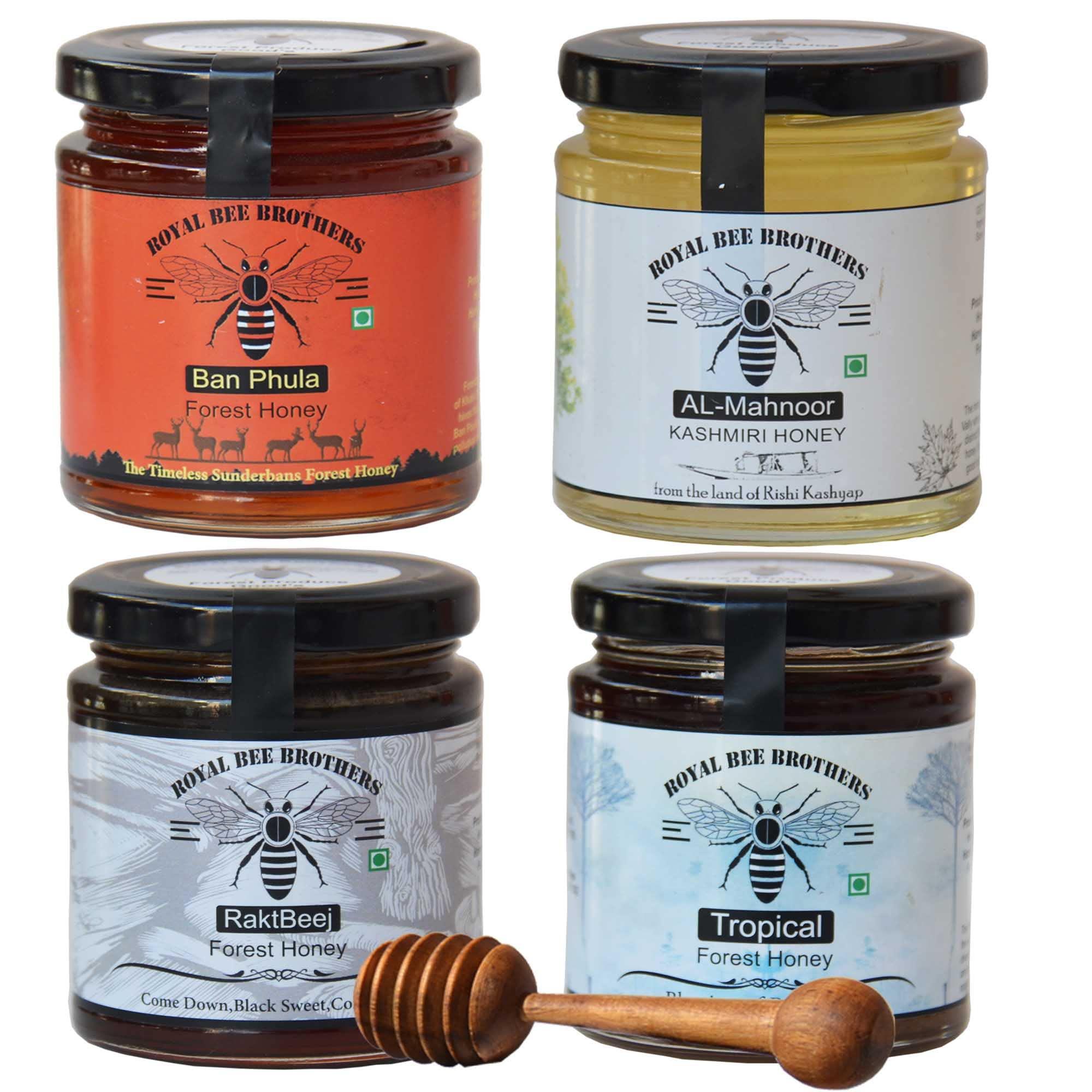 Royal Bee Brothers Royal Bee Brothers | Combo Pack of Four Wild Forest Honey | Produce of Wild Honey Bee | Raw Natural Unprocessed Unheated Unfiltered | No Preservative