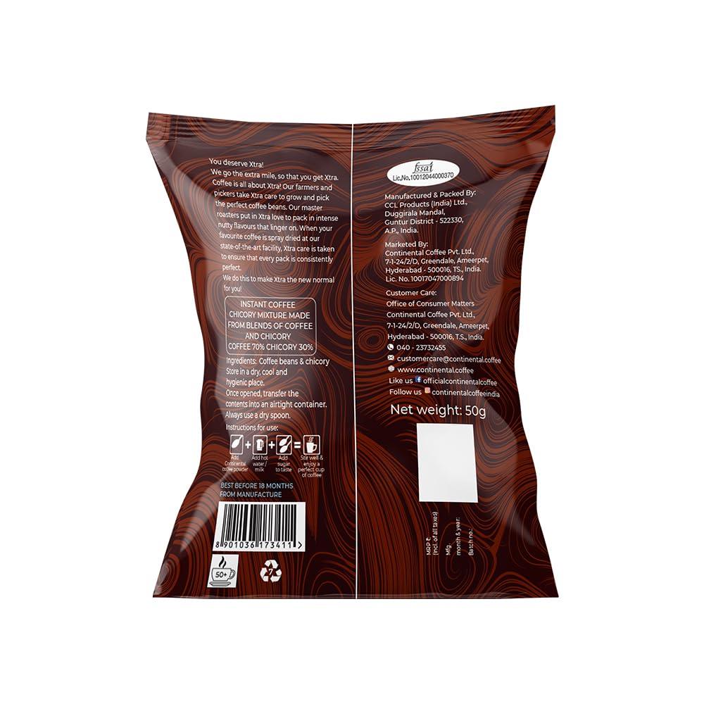 Continental Coffee Continental Coffee Xtra Instant Coffee Powder 50G Pouch | Pack Of 4 | Strongest Instant Coffee | 200 Gram (50G * 4 Pouches)