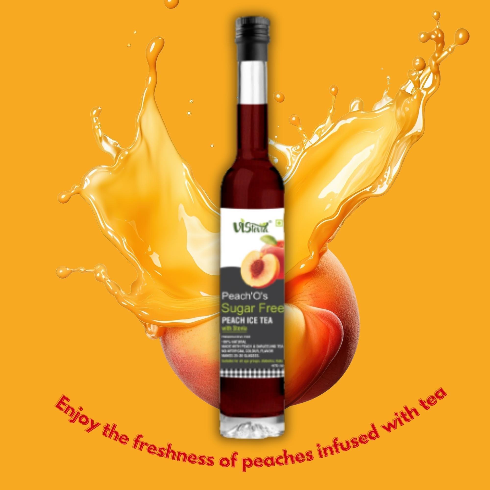 VISTEVIA Vistevia Sugar Free Peach Iced Tea Syrup, Diabetic and Keto Friendly - Sweetened Naturally With Stevia - Contains Real Peach Puree And Darjeeling Tea, Delicious To Taste, Pack of 1 (470m serves 25-30 glasses)