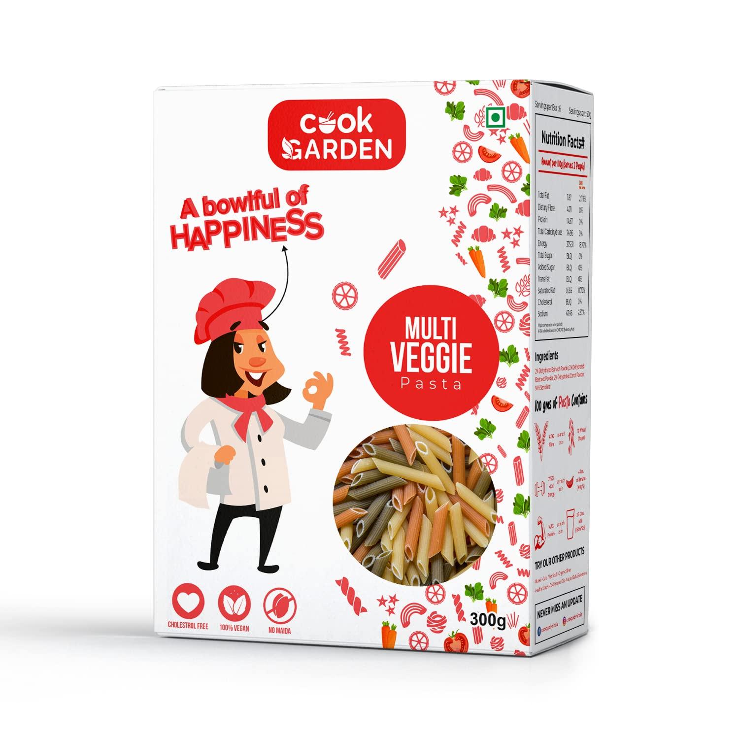 CookGarden CookGarden Multi Veggie Pasta 300g, Healthy Penne Pasta, Goodness of Spinach, Beetroot, Carrot, Rich in Calcium High Protein Pasta, No-Maida Pasta