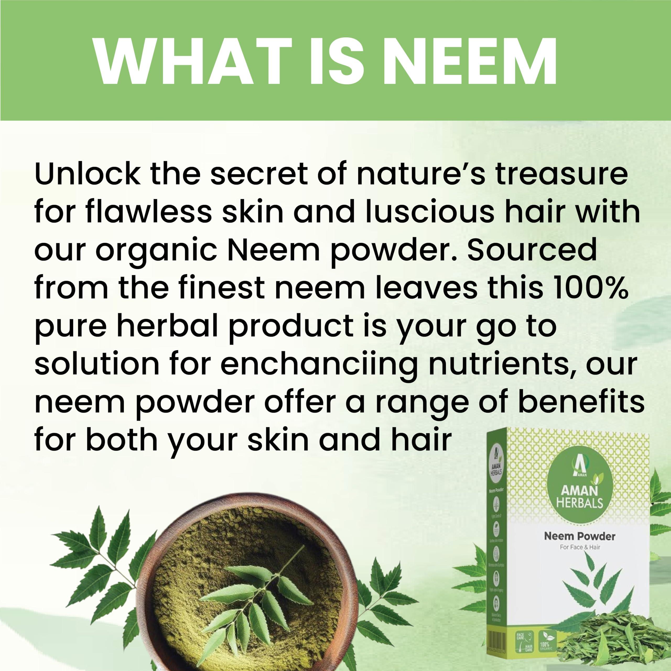 AMAN AMAN HERBALS - 100% Organic Neem leaves Powder, Azadirachta Indica for Face, Skin & Hair care (Pack of 3)