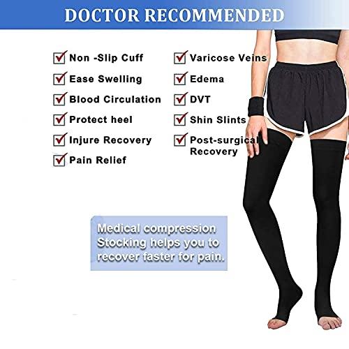 JUST RIDER Just Rider Medical Compression Stockings for Varicose Veins Class 2 Thigh Length in Eco-Friendly Zip Pouch. (Black, M)