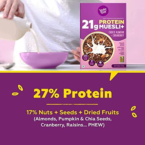 Yogabar Yogabar High Protein Muesli - Choco Almond & Cranberry - 21g Protein Muesli with Premium Whey Protein Isolate 350g, and 1 High Protein Oats 850g | Choco Almond Oatmeal | High Fiber (Combo of 2)