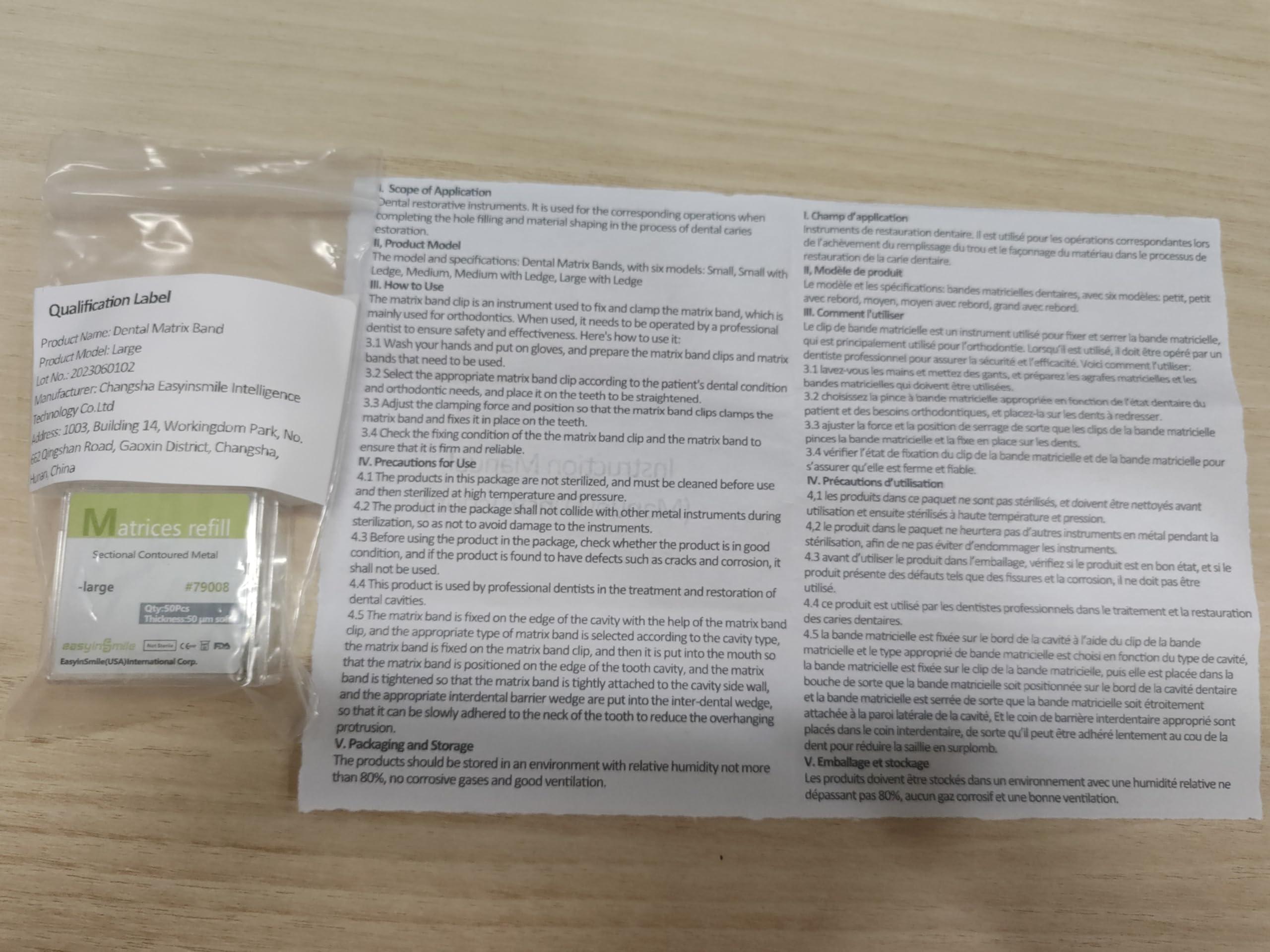 EASYTODENTA EASYTODENTA Dental Matrix Bands 50PCS Sectional Contoured Metal Matrices System 50m for Tooth Interproximal Refill (Large)