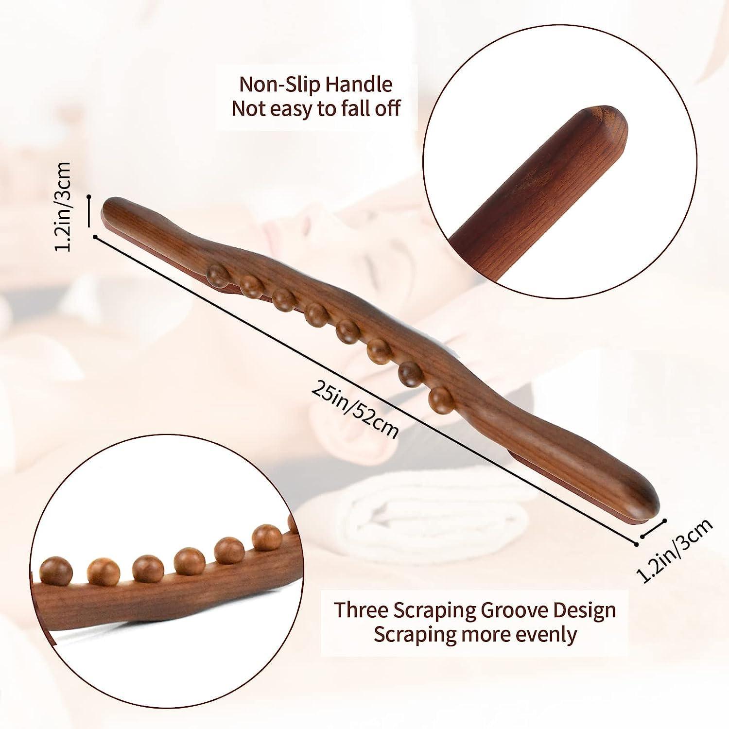Gyanadh Gyanadh Wooden Gua Sha Stick Massage wooden, Trigger Point Back Legs Neck with Bead Massaging carbonize wood.