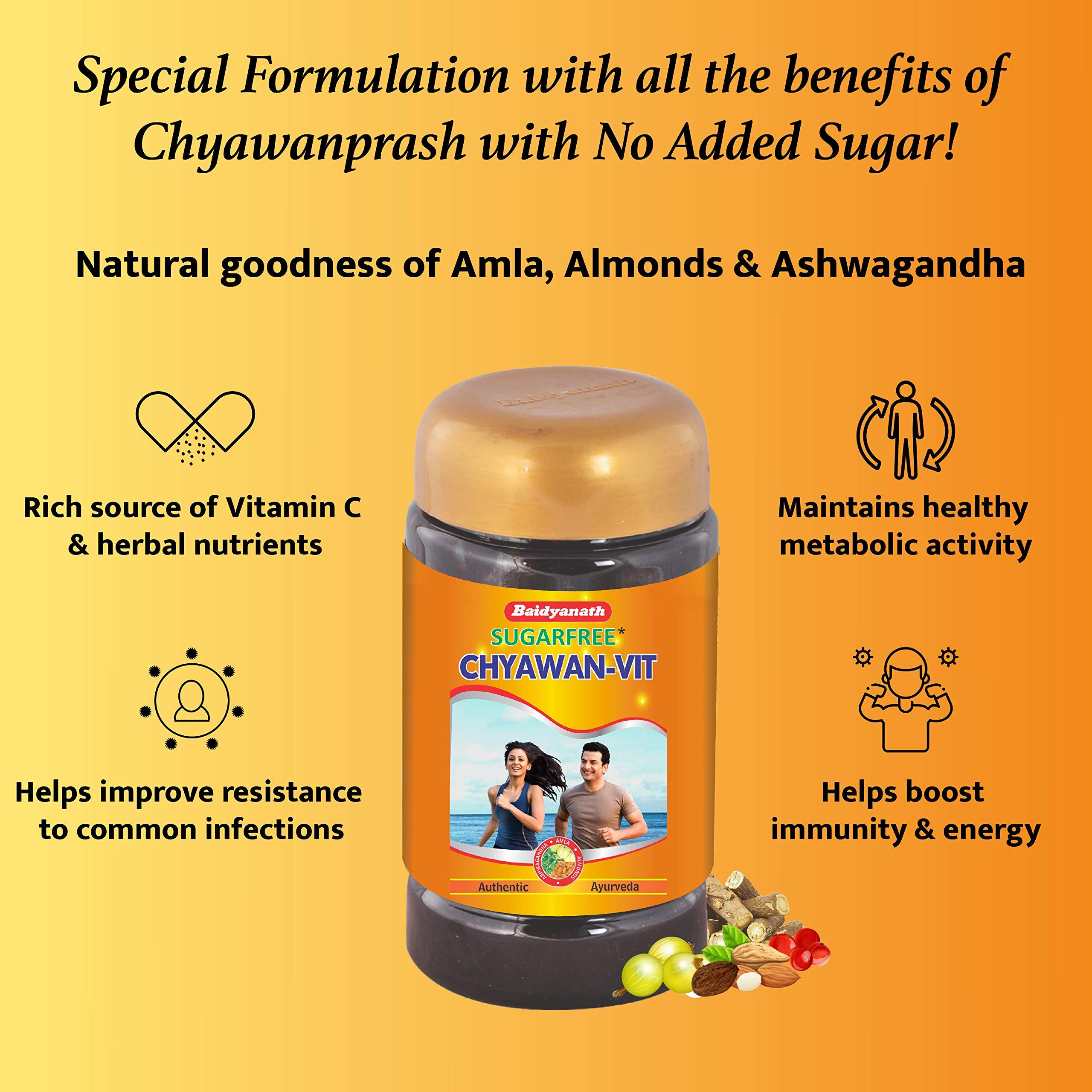 Baidyanath Baidyanath Chyawan Vit (Sugarfree Chyawanprash) - 500gm| Boosts Immunity | Enhances Strength & Stamina in Adults | Fit for Diabetic (Pack of 2)