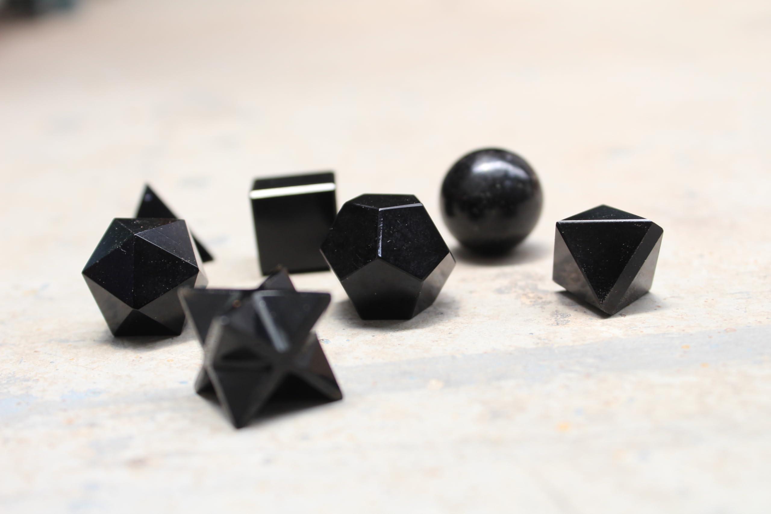 Jet International Crystal Jet Black Obsidian Sacred Geometry Sets Free Booklet jet International Crystal Therapy 7 Stone Platonic Solid Merkaba Star w/ Velvet Pouch Attractive Cleansing