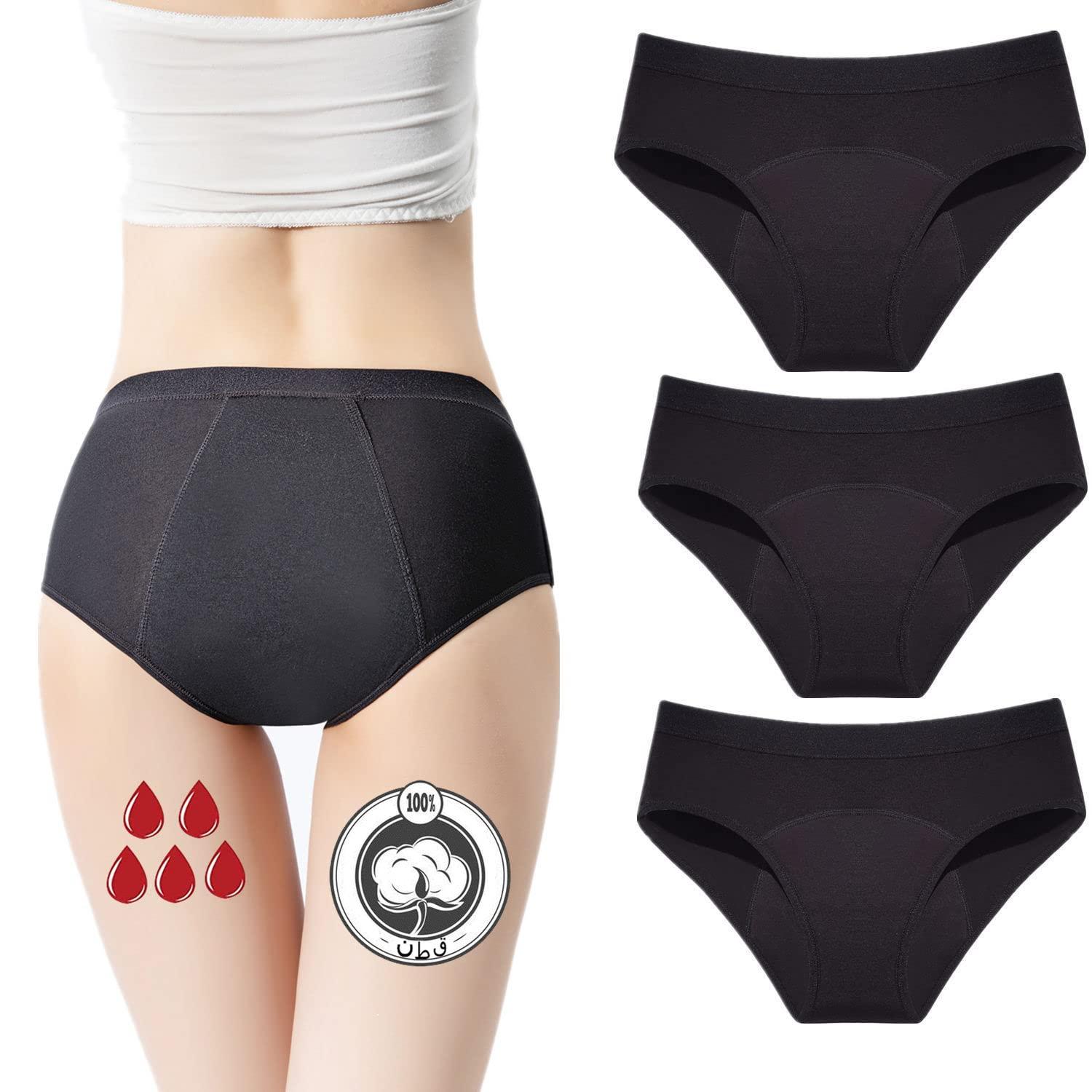 ZVZK ZVZK Period Underwear Heavy Flow Women Absorbent Leak Proof Panty Pants Menstrual Panties 3 Pack, Black, XS