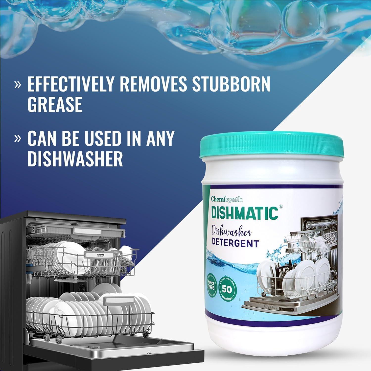 Dishmatic Dishmatic Dishwasher Detergent Powder and Rinse Aid Liquid (1kg + 250 ml) Combo Pack for Sparkling Clean Dishes | Compatible with All Dishwashing Machines