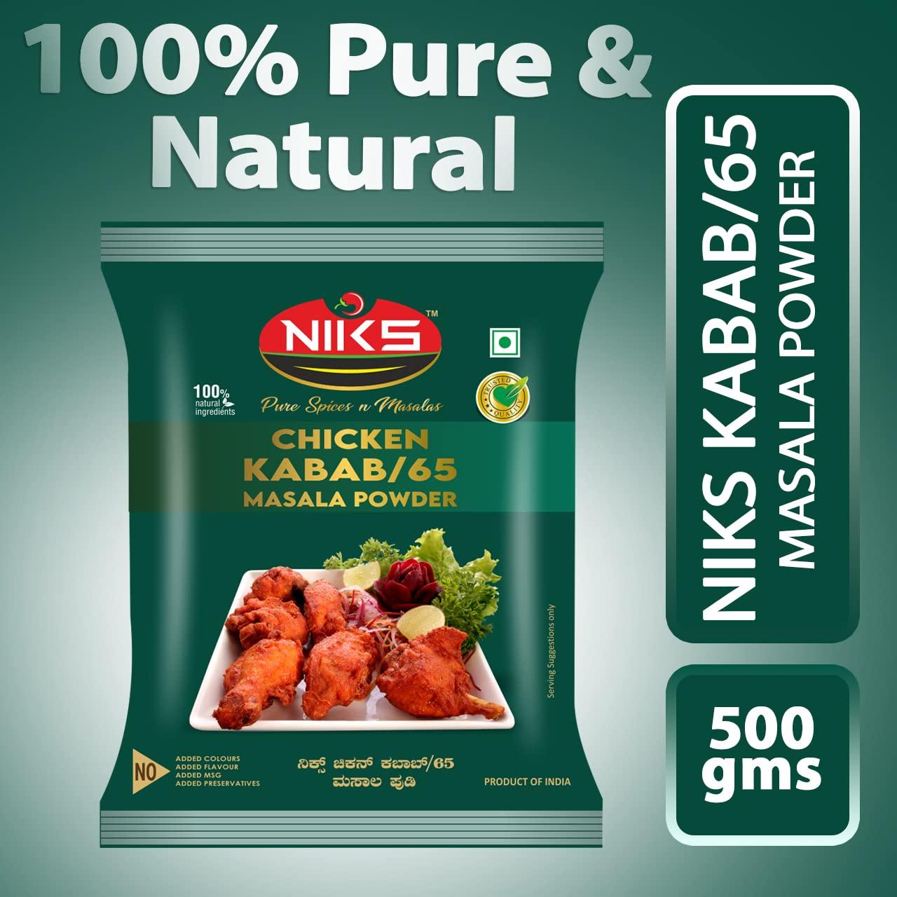 NIKS NIKS Chicken Kabab/65 Masala Powder | Pure Spices N Masalas | 500 Grams | Natural Ingredients | No Added Colour, Flavours & Preservatives
