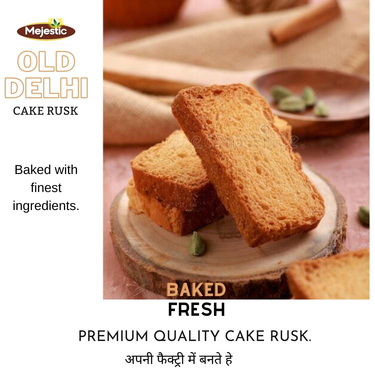 Mejestic Mejestic Cake Rusk 350 gm, Pack of 2, Fresh, Crispy, Crunchy and Handmade, Baked in Old Delhis Famous Bakery, Milky Rusk toast for Breakfast and Evening Tea Snacks, Contains Eggs for great taste