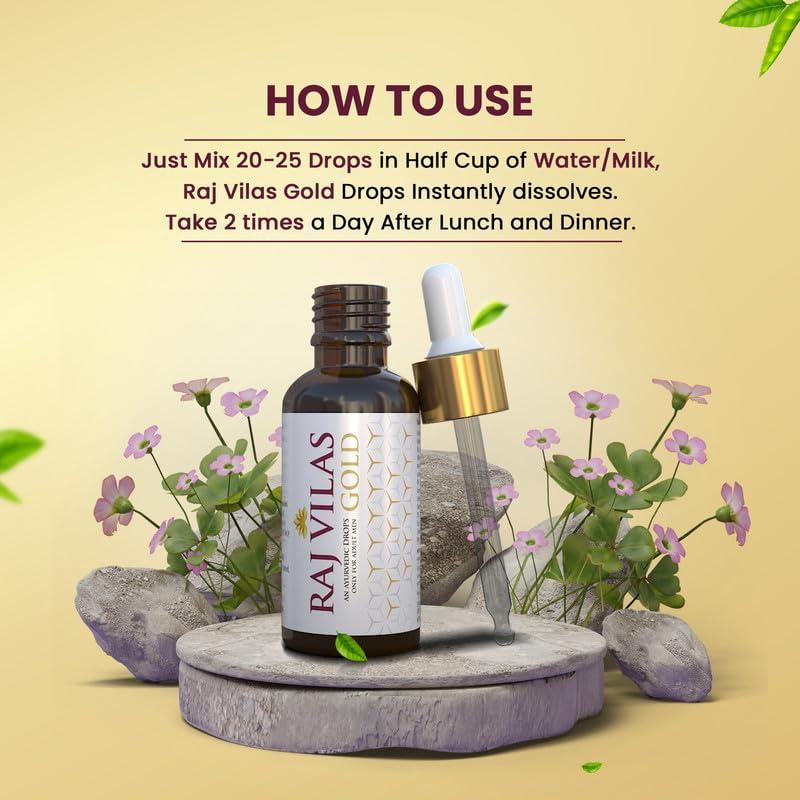 Saptarishi Saptarishi Raj Vilas Gold Ayurvedic Drops With Shilajit, Swarna Bhasma, Ashwagandha, & 14 Natural Herbs|Helps In Boosting Stamina, Endurance & Strength|Premium Ayurvedic Supplement|For Men, Pack Of 1