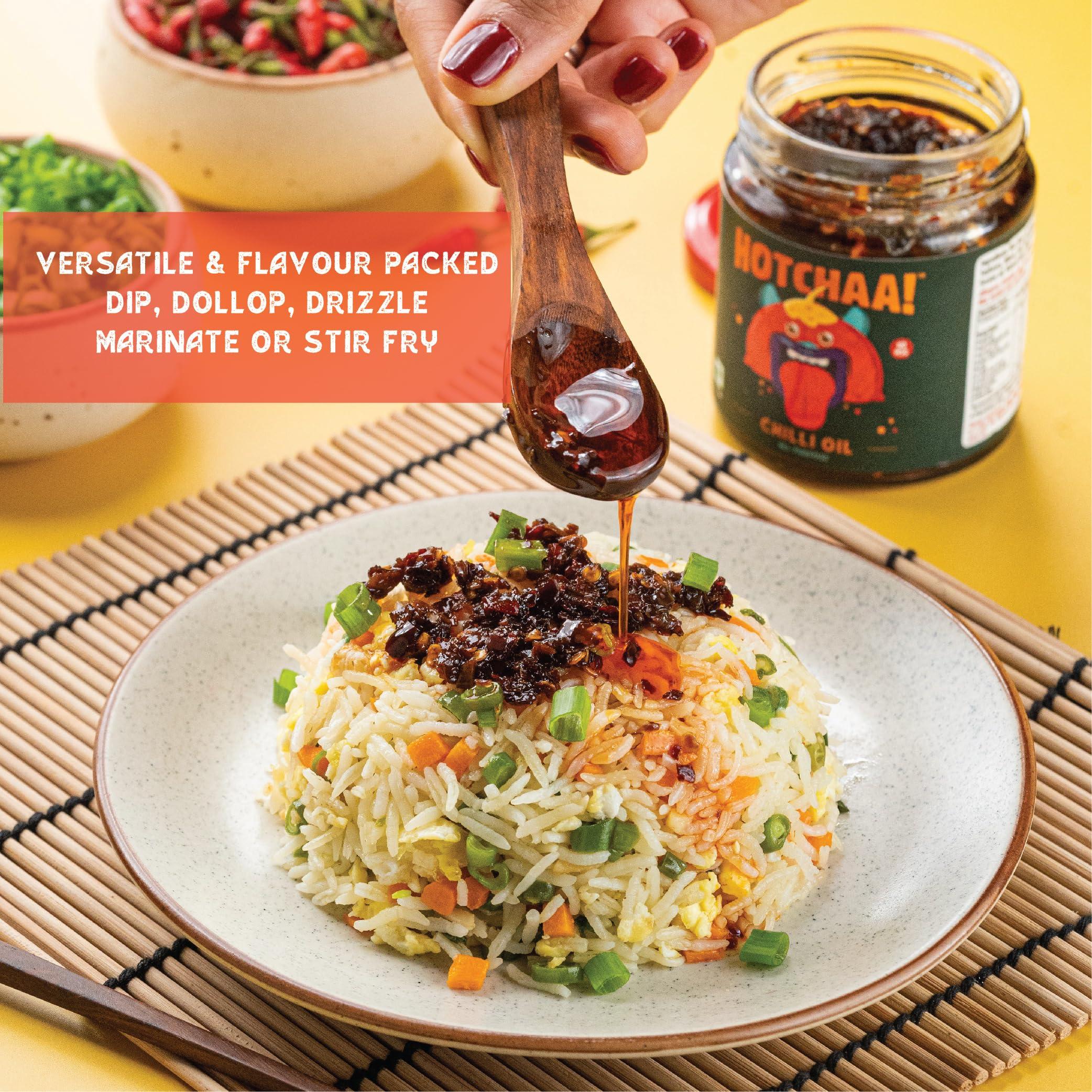 HOTCHAA HOTCHAA Hot Chilli Oil Original - No MSG | Umami Spicy Flavourful Garlicky Aromatic | Vegan | Cooking | Dipping | All Purpose | For Pasta Pizza Noodles Eggs And Momos 170g Hot Chilli Oil