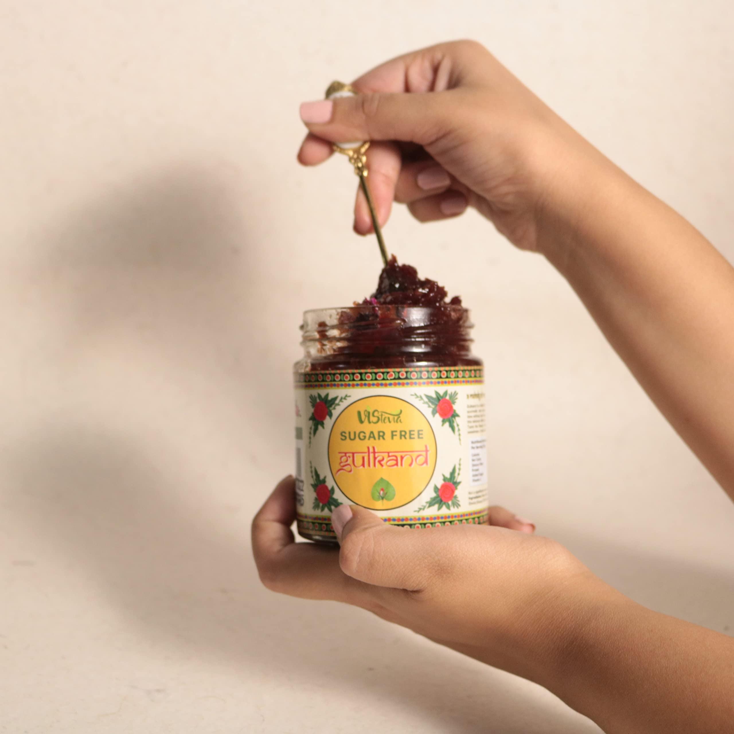 VISTEVIA Vistevia Sugar Free Gulkand (Rose Jam), Diabetic and Keto Friendly - Sweetened Naturally with Stevia - Tastes Delicious - Pack of 1 (230GM)