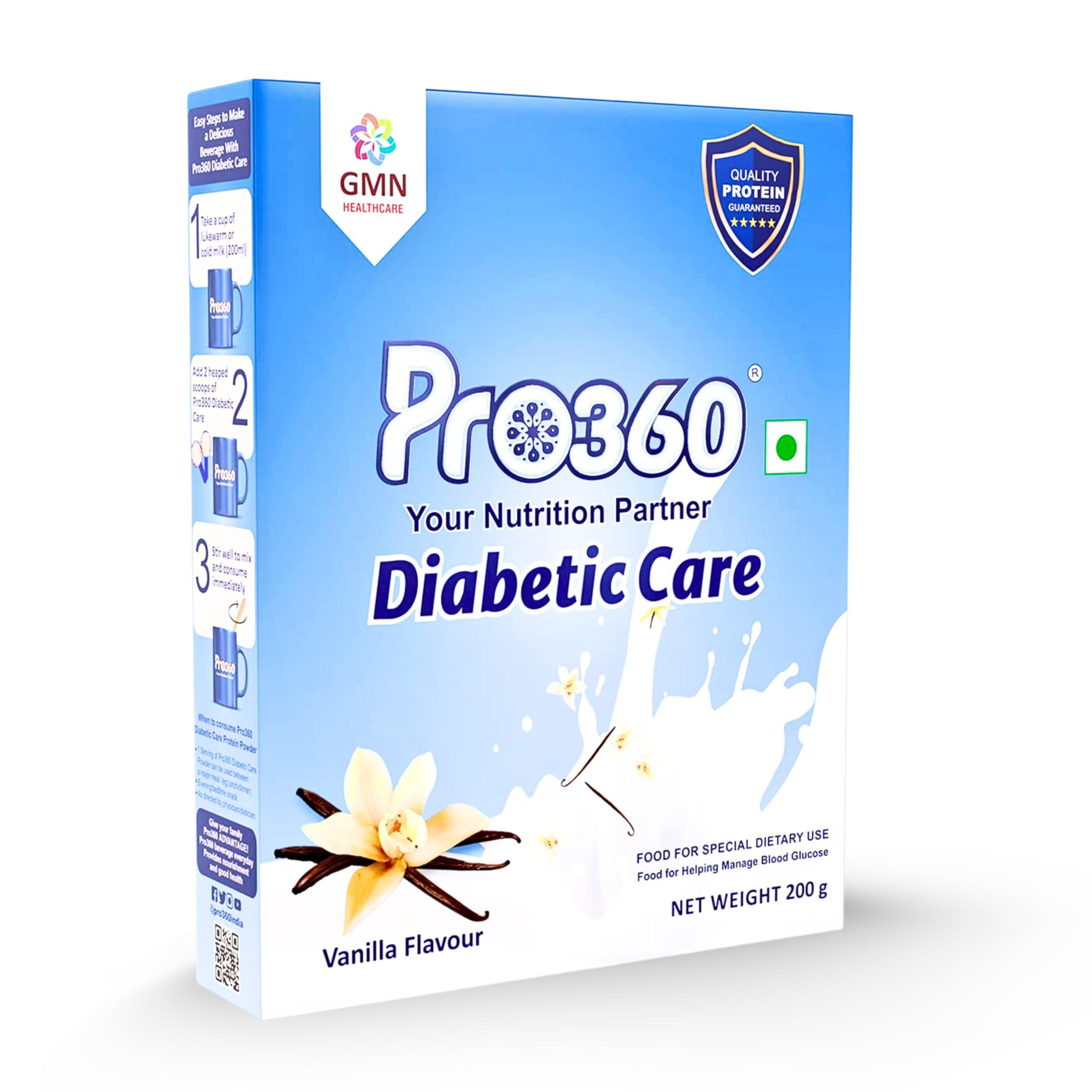 PRO360 Pro360 Diabetic Care Protein Powder for Diabetes - Food Supplement for Diabetic Patients - Helps in Managing Blood Sugar Levels - Zero Added Sugar - 200g Refill pack (Vanilla)
