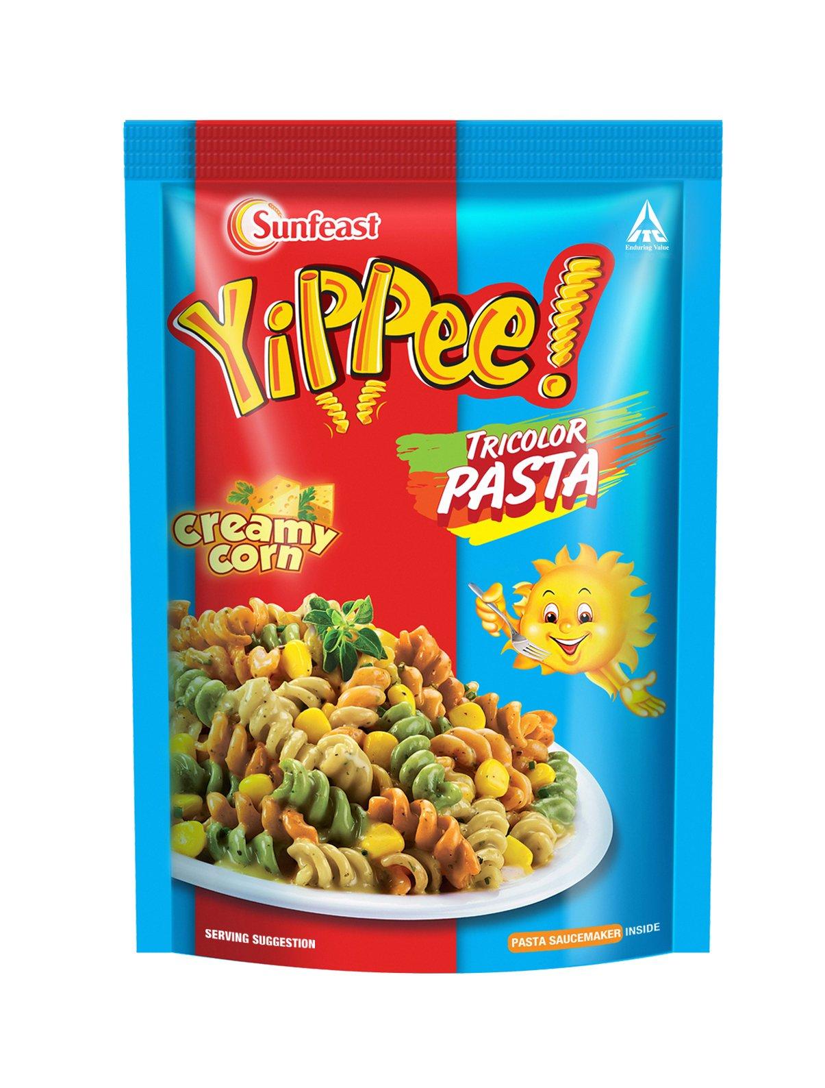 Yippee Yippee Tricolor Pasta Creamy Corn, 65g [Pack of 4]