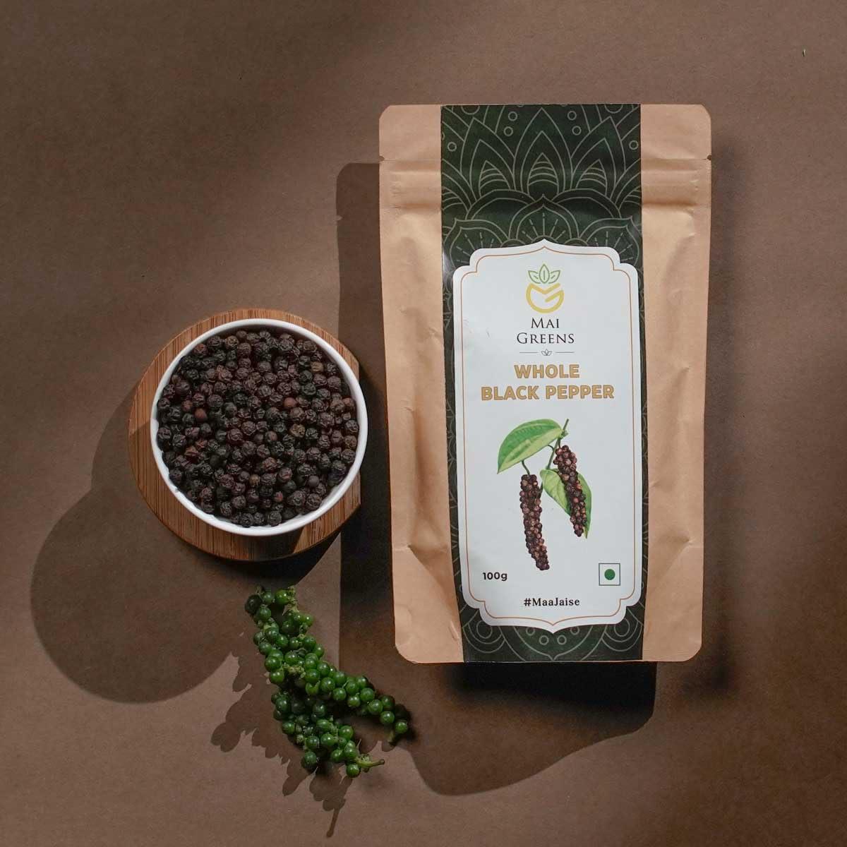 Maigreens Whole Black pepper | Tellicherry Special Extra Bold Black Pepper (TGSEB) | Kali Mirch Whole (100g) | Best Grade