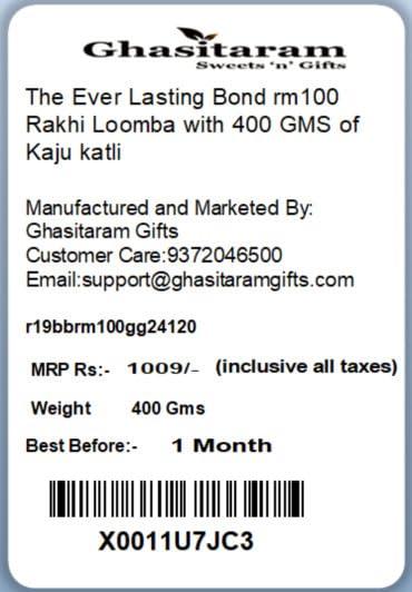 Ghasitaram Gifts Ghasitaram Gifts Rakhis Online- The Ever Lasting Bond rm100 Rakhi Loomba with 400 gms of Kaju katli