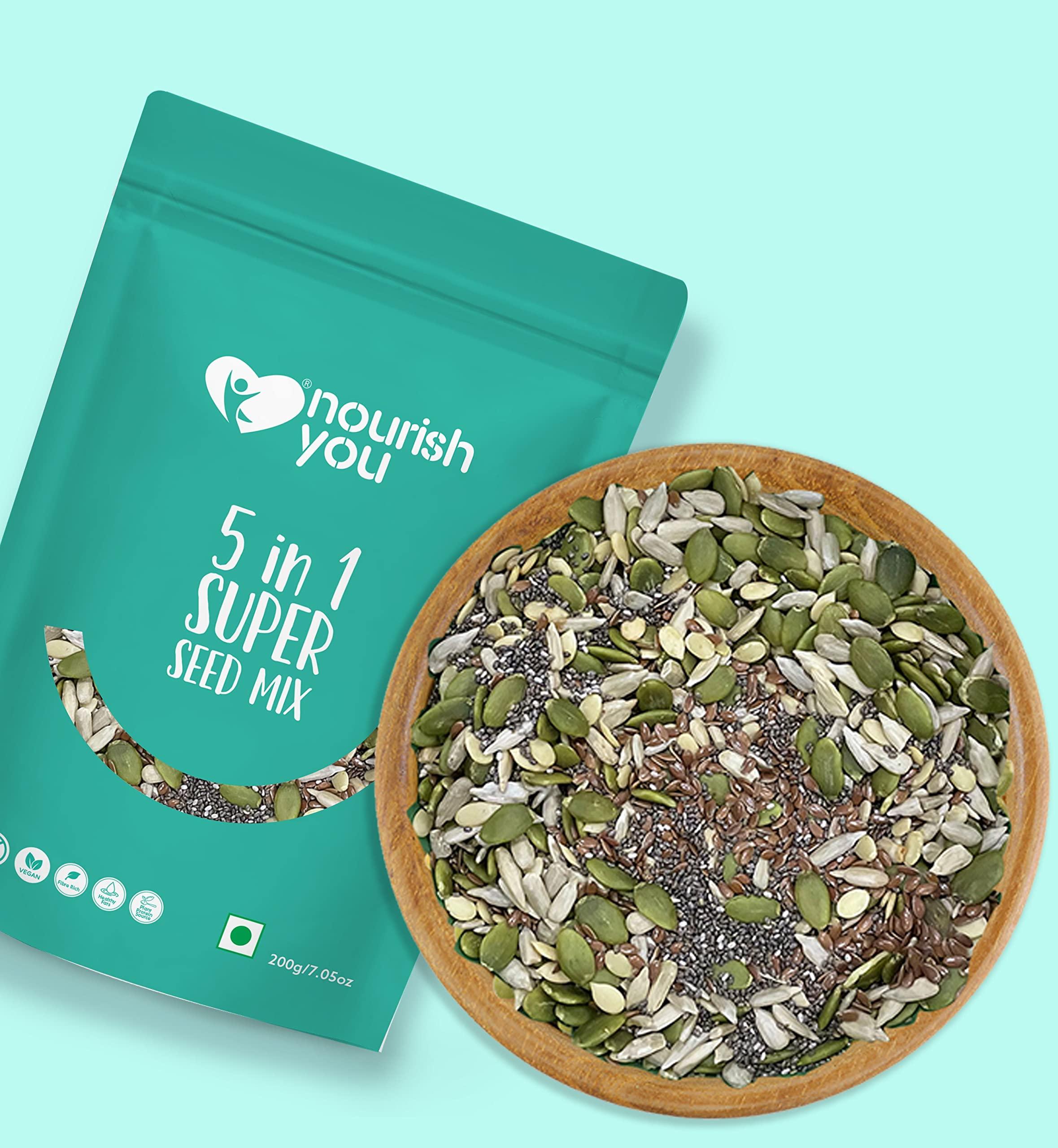 NOURISH YOU Nourish You 5 in 1 Seeds Mix 200g - Edible Seeds | Healthy Seeds | Healthy Snacks | 100% Natural and Roasted Seeds | Fiber Rich Seeds