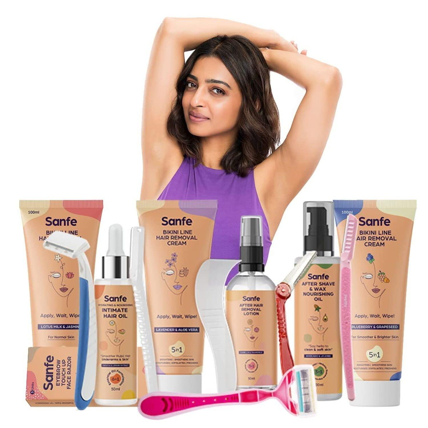 Sanfe Sanfe Shea Butter Body Razor, 50 g, Pack of 3 & Sanfe Glide Reusable Face & Eyebrow Razor For Women - 3 pcs