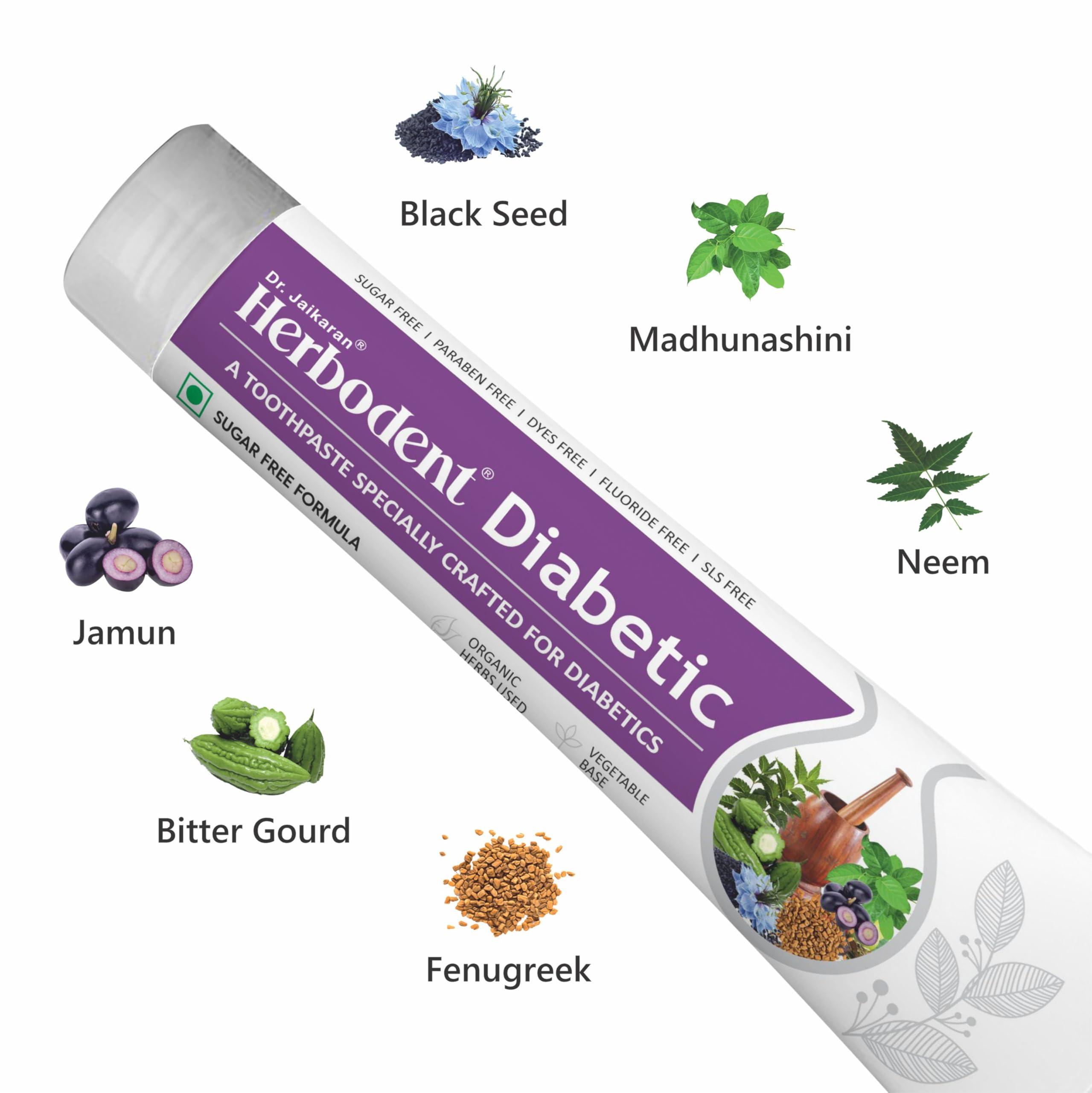 Herbodent Herbodent Diabetic Toothpaste - 100g Pack of 2 | Toothpaste specially crafted for Diabetics | SLS & SUGAR FREE Formula | 7 Organic Herbs - Jamun, Fenugreek, Bitter Gourd, Madhunashini, Black Seed ...