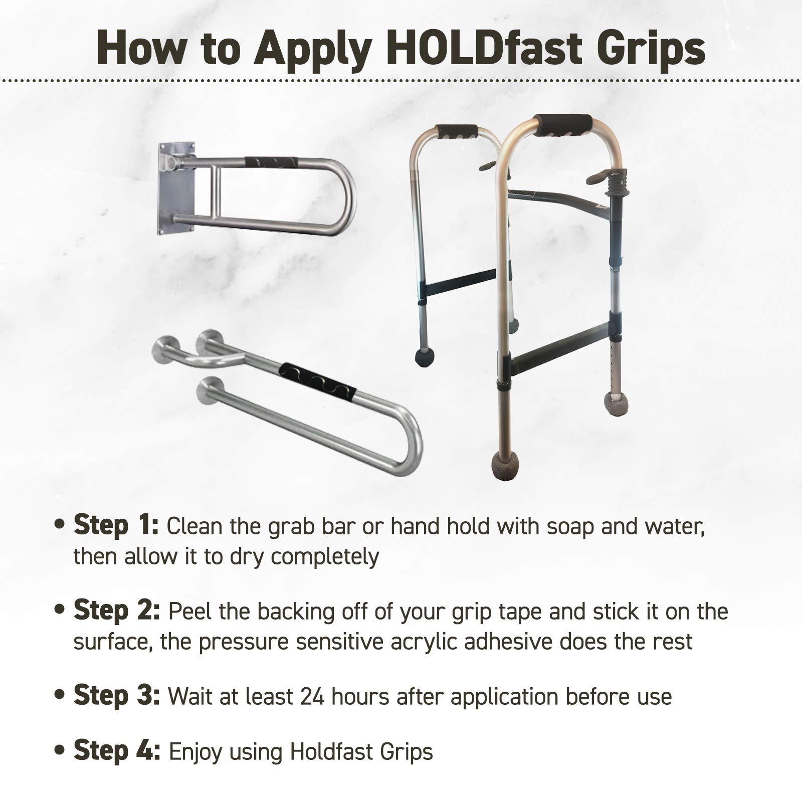 HoldFast Grips HOLDFast Grip Strips, 18\" x 2\", 2 Pack, Clear, Grip Tape for Increased Safety Creates a Non-Slip Surface On Grab Rails, Adhering Traction Grip for Friction when Using Grab Bars in Showers or Bath Tub