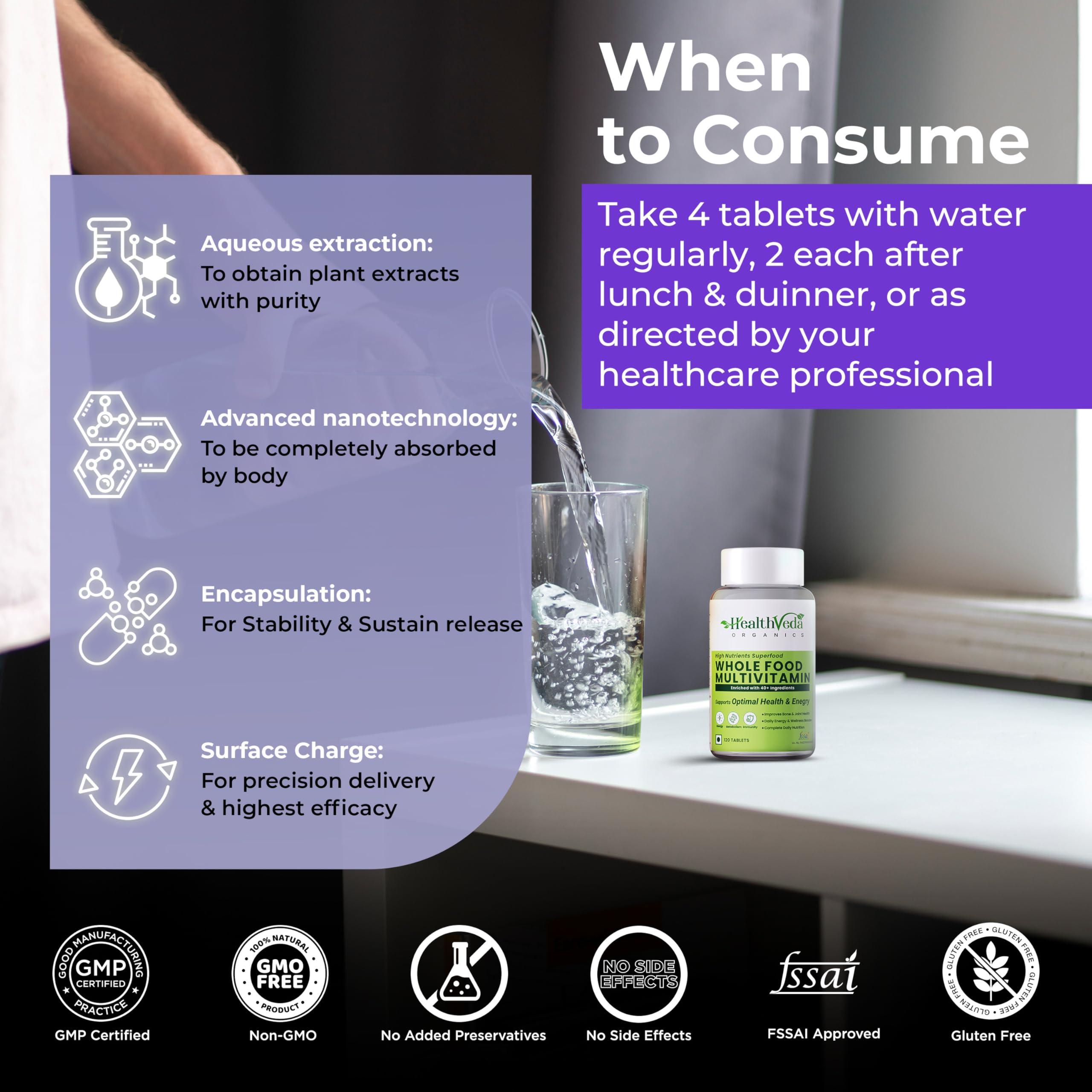 Health Veda Organics HEALTH VEDA ORGANICS PRIVATE LIMITED Whole Food Multivitamin With Natural Vitamins & Minerals I 120 Veg Tablets I Best For Energy, Brain, Heart & Eye Health I For Both Men & Women