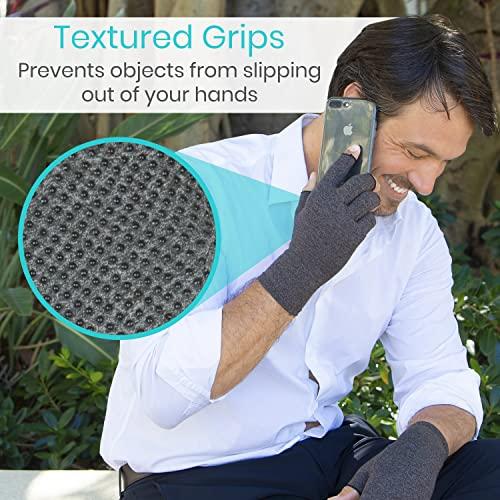 Vive Arthritis Gloves With Grips by Vive - Textured Open Finger Compression Hand Gloves for Rheumatoid and Osteoarthritis - Joint Pain Relief for Men & Women (Large)