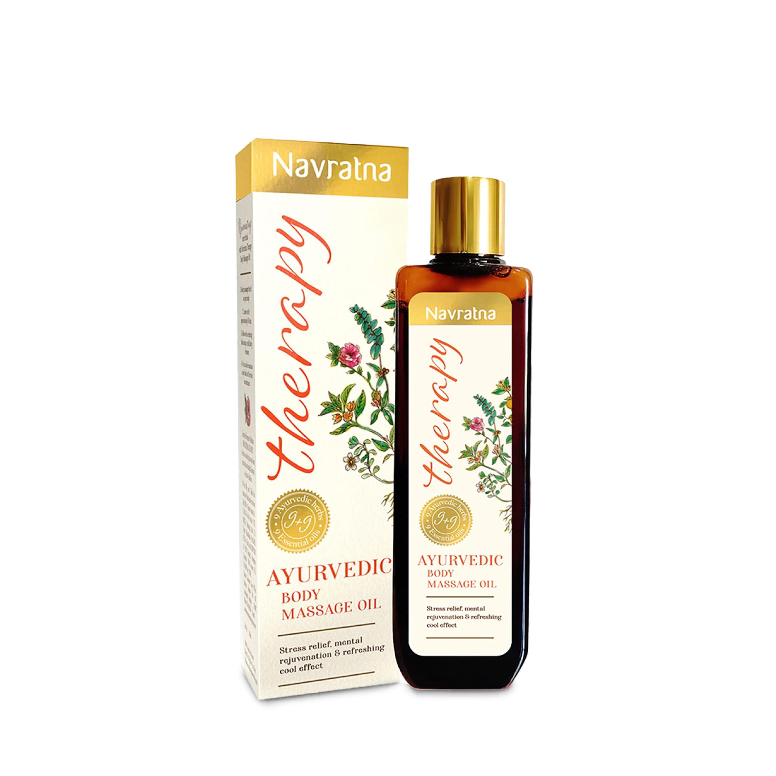 Navratna Navratna Therapy Ayurvedic Body Massage Oil | With Ashwagandha & Orange Oil for Stress Relief & Rejuvenation | Aromatherapy Oil for relieving fatigue | Mood Uplifting | Relaxing Massage Oil for Full Body | For Women & Men, 100ml