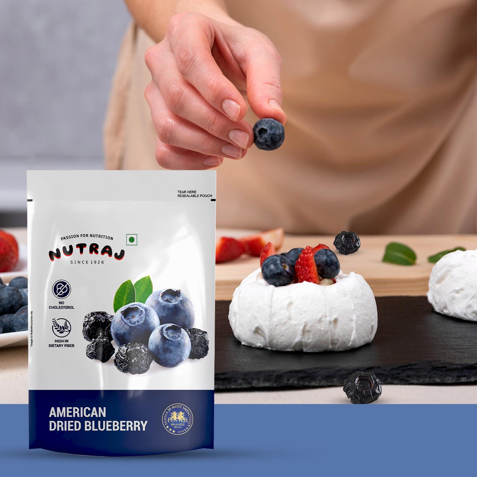 Nutraj Nutraj Dried Whole American Blueberries | No Added Preservatives | Blueberry 200g Pouch | Rich in Calcium and Vitamin K | Vegan, Non-GMO | Ideal For Snacking | Berries | Pack of 1