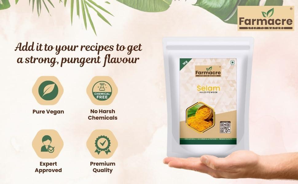 Farmacre With Logo Farmacre Selam Haldi Powder/Turmeric Powder/Natural Haldi Powder - 250 gms Pack | Product Of Cow Based Natural Farming (CBNF) | Product Of Chemicals Free & Pesticides Free (250 gm)