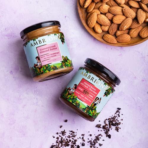 AMBRIONA Ambriona Vegan Almond Butter with Dark Chocolate | Gluten Free | Keto Friendly | 100% Natural | No Palm Oil | Healthy Chocolate Spread | 50% Almond Content | 200gm