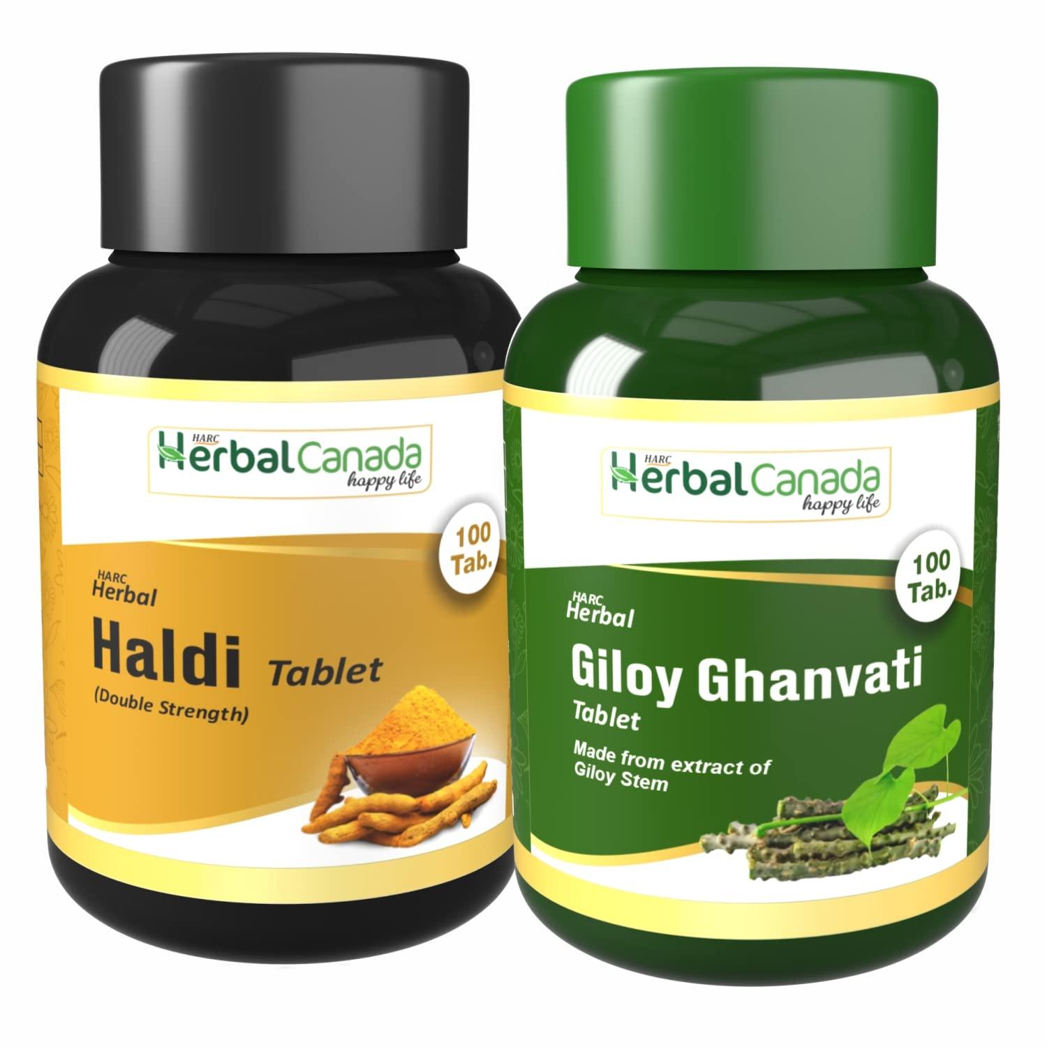 HARC Herbal Canada Harc Herbal Canada Haldi (100 Tablets) + Giloy Ghan Vati (100 Tablets) || Healthy Combo Pack