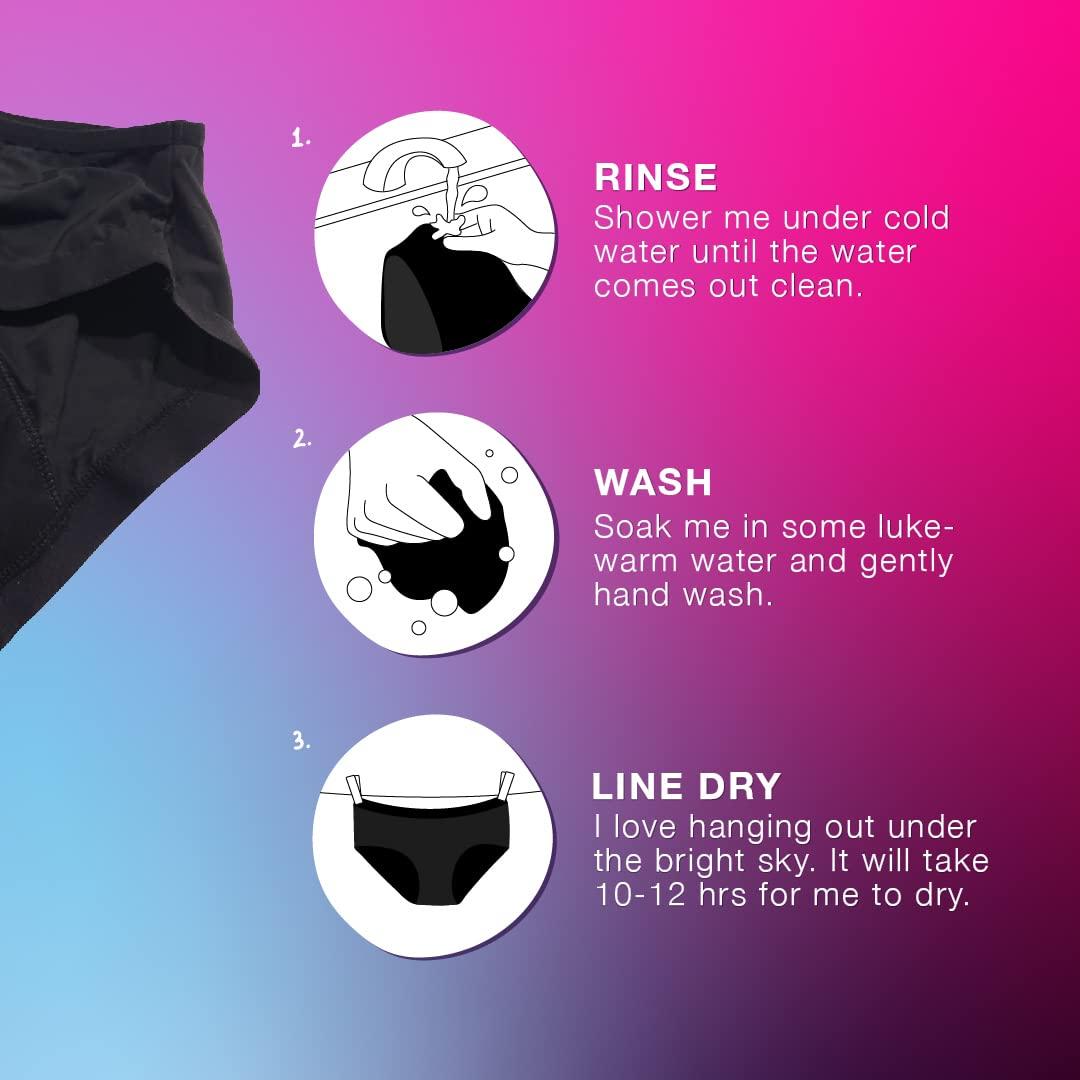 Lemme Be Lemme Be Leakproof Period Panties for Medium Flow, Mid Waist Reusable Menstrual Underwear for Teenagers and Women, 30 ML Capacity, Go Pad Free with Z Drip, 2 Count (Medium, Black) Pack of 1