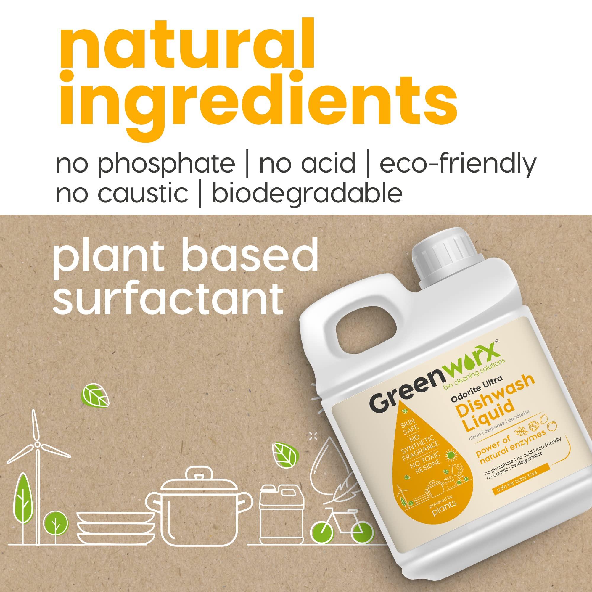Greenworx - Bio Cleaning Solutions Greenworx - Bio Cleaning Solutions Natural Dishwash Liquid - 5 Ltr | Biodegradable, Non-Toxic, Eco-friendly | Baby & Pet safe