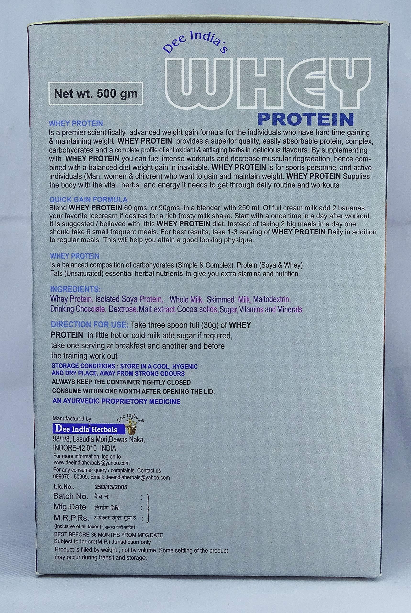 DEE INDIA HERBALS DEE INDIA HERBALS Whey Protein Powder Concentrate Instantized For Mens - Superior Energy & Muscle Growth (Unflavoured) (500gm, Pack of 1)