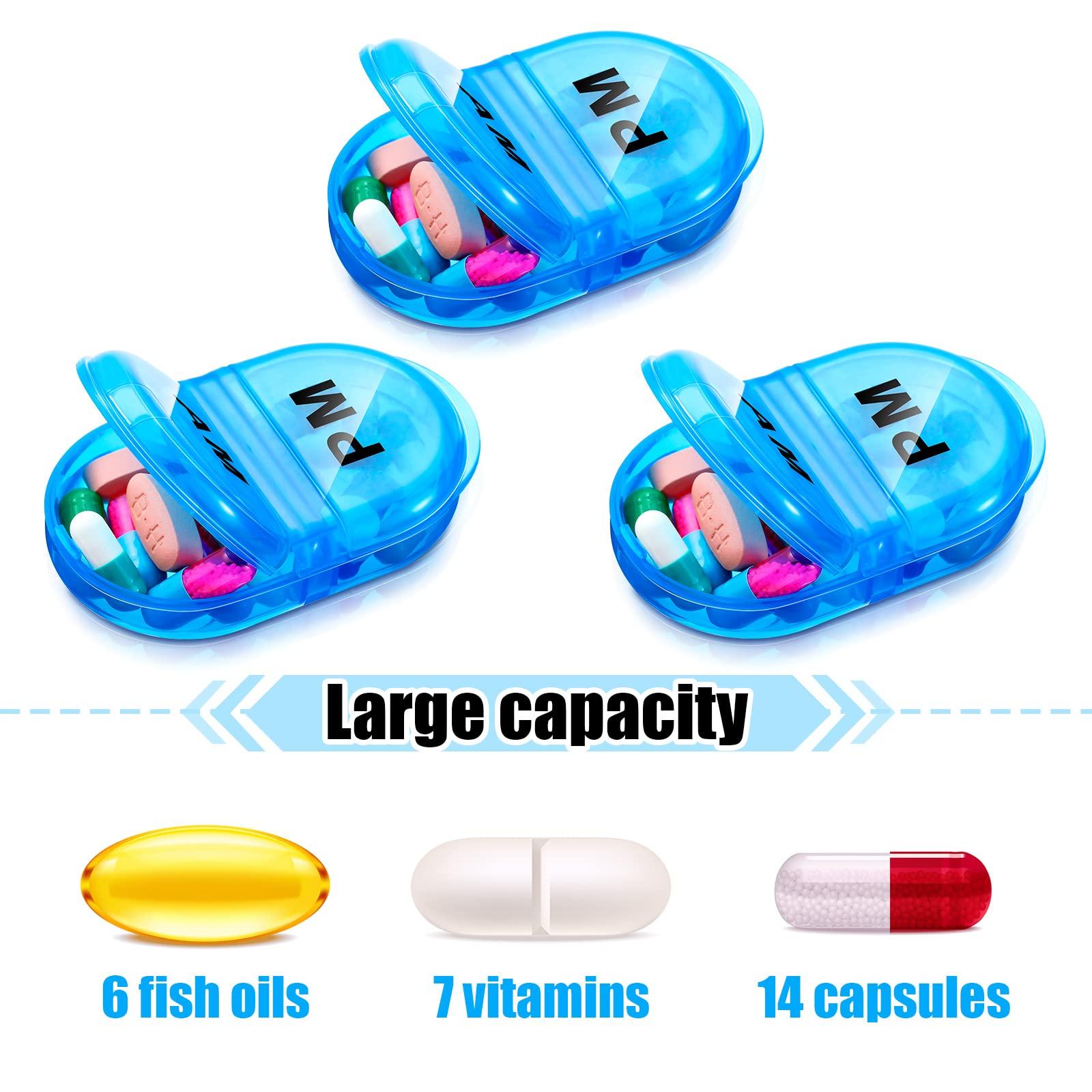 Zubebe 6 Pack Pill Organizer Pocket Small Case Holder AM PM Pill Organizer Portable Two Compartment Pill Case Round Pill Container Travel 2 Times a Day for Vitamin Medication Supplement