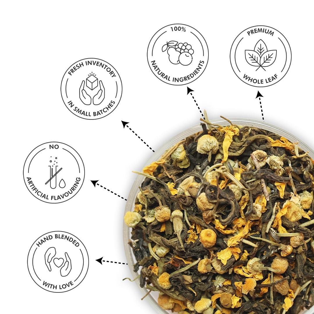 Celeste Celeste Green Tea GOLD RUSH  Premium Whole Leaf, 100% Natural Ingredients Chamomile, Marigold, Rosemary and Green Tea, 50gm - 20 Cups