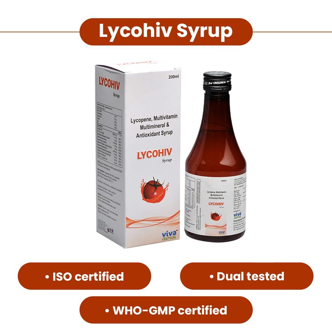 Vivaceutical Lycohiv Syrup - Lycopene, Multi-Vitamins, Multi-Minerals and Antioxidant Syrup | 200ml