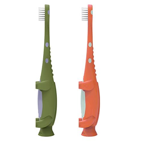 Dr. Brown\'s Dr. Brown\'s Toddler Toothbrush, Dinosaur, Green and Orange, 2-Pack
