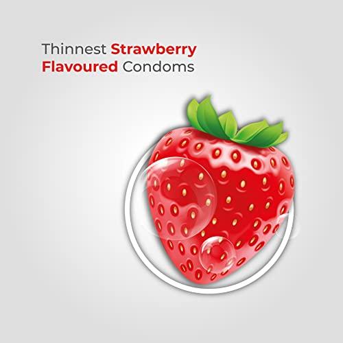 Skore Skore Nothing Thinnest Condoms | Flavored Strawberry with Disposal Pouches | pack of 1 | 10's each