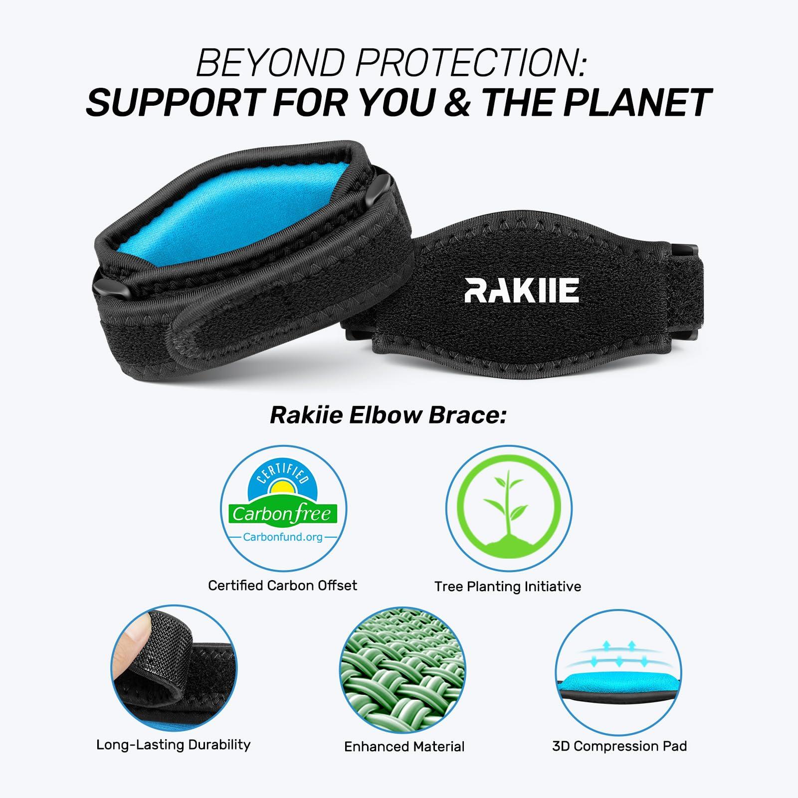 Rakiie Rakiie Elbow Brace 2 Packs for Tendonitis, Adjustable Golf and Tennis Elbow Relief for Men and Women