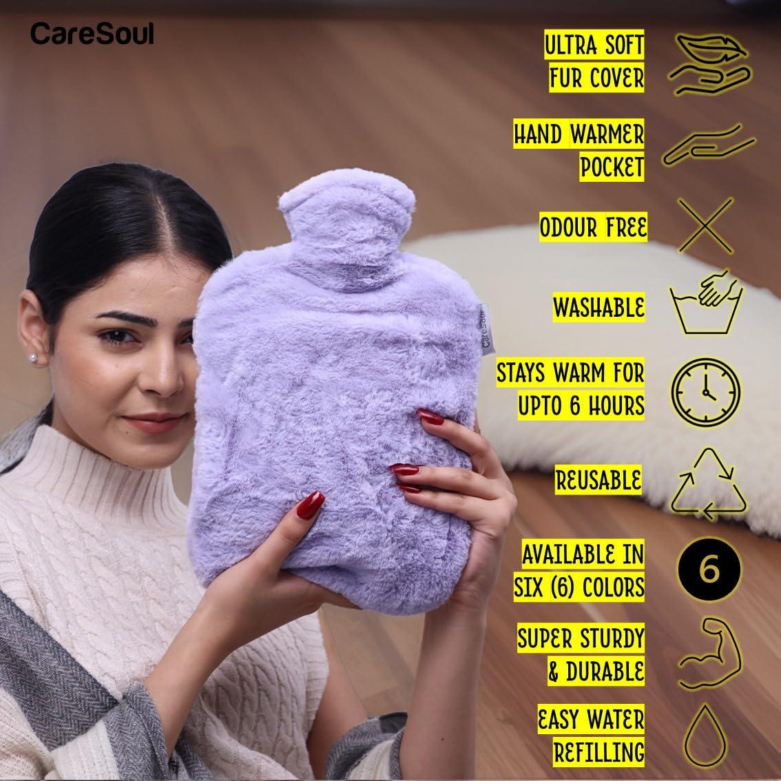 CareSoul CareSoul Hot Water Bottle with Soft Velvet Cover, Small Size Classic Hot Water Bag for Pain Relief, Neck and Shoulders, Feet Warmer, Menstrual Cramps, Hot and Cold Therapy, (Coral Pink, 2 Litre)