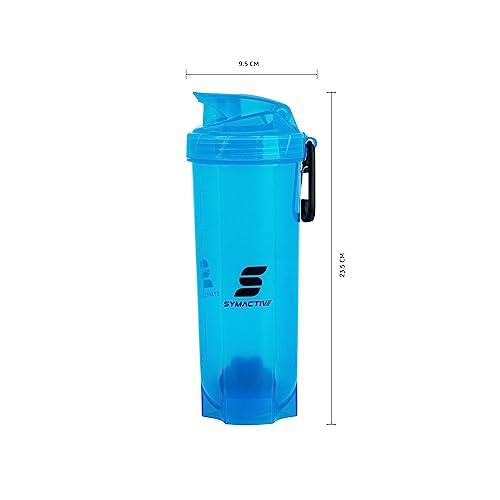 Amazon Brand - Symactive Amazon Brand - Symactive Leakproof Unbreakable Gym Protein Shaker Bottle with Rounded Bottom, Blender Ball & Hook, BPA-Free (Color: Blue, 700 ml),Plastic