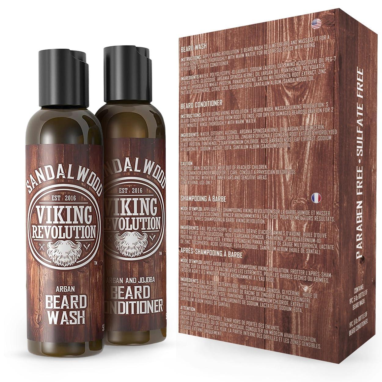 Viking Revolution Viking Revolution - Beard Wash & Beard Conditioner - 150 ml x 2 - Argan & Jojoba Oil - Softens & Strengthens - Beard Shampoo & Conditioner - Sandalwood