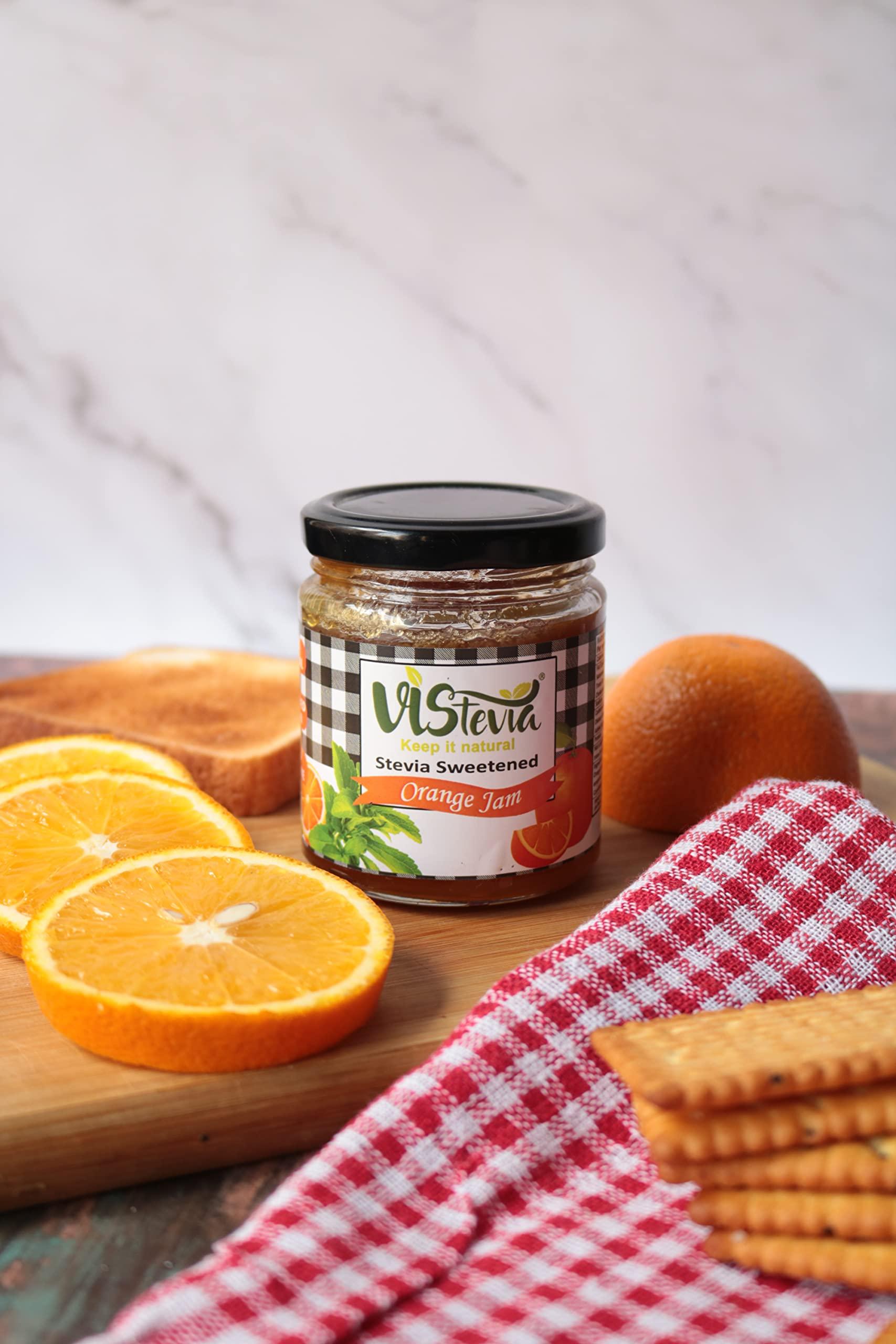 VISTEVIA Vistevia Sugar-Free Orange & Strawberry Jam | Pack of 2 - 220g & 400g | Diabetic & Keto Friendly | Sweetened with Stevia | 100% Natural | More Than 60% Fruit | Tastes Delicious