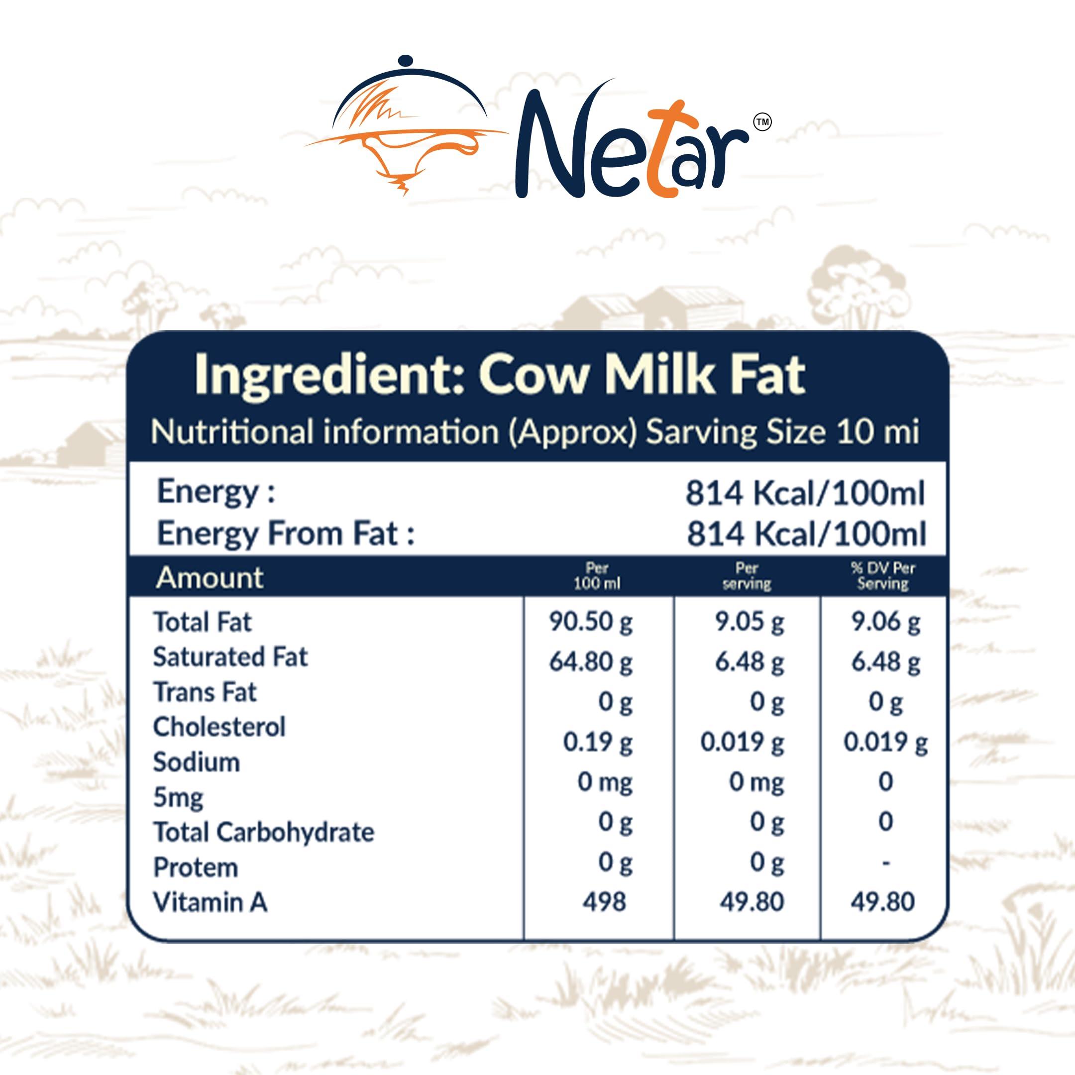 NETAR Netar Pure A2 Gir Cow Ghee 1 Ltr (Pack Of 2) | Vedic Bilona Two Way Hand Churned | Indiand Gir Cow Ghee, Natural & Healthy,| No Added Colour and Preservatives, | 1 Litre (Jar Pack Of 2).
