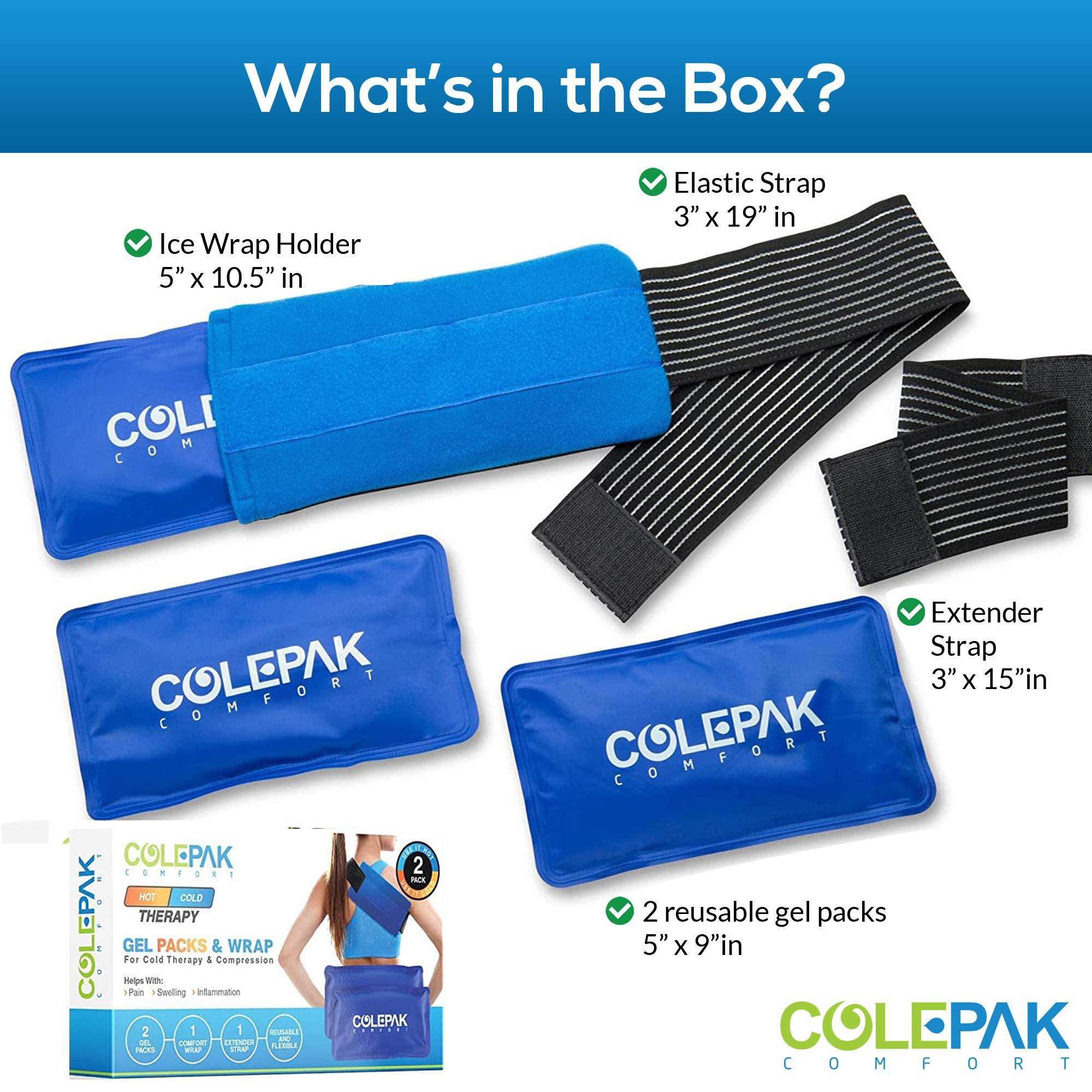 ColePak Comfort ColePak Comfort Ice Packs for Injuries - 2 Reusable Hot Cold Gel Pack & 1 Wrap Pouch - Adjustable Velcro Straps
